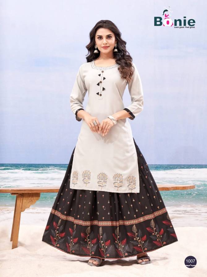 Bonie Kasturi 2 New Designer Rayon Printed Ethnic Wear Kurti With Skirt Collection